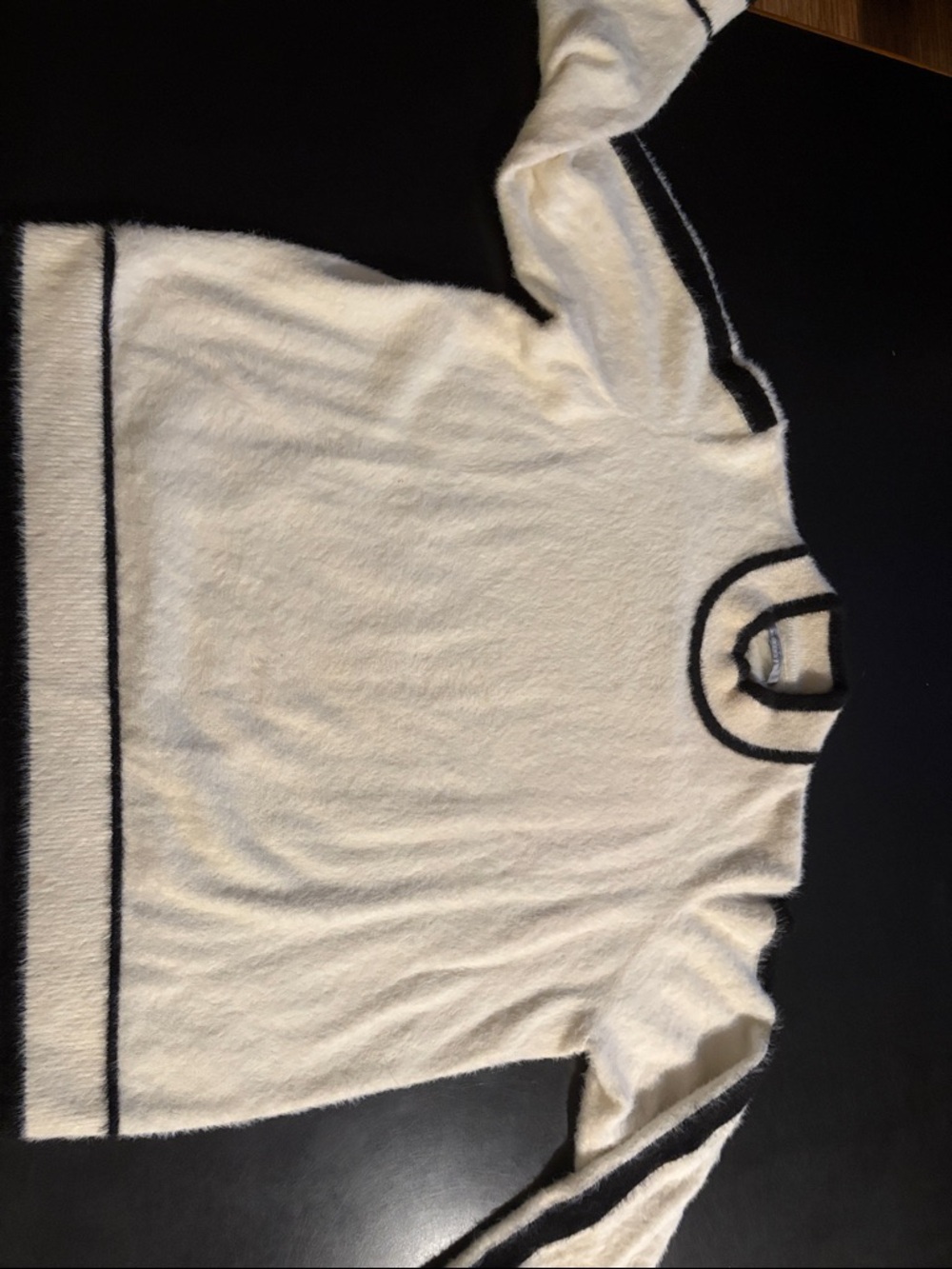 Cozy Ivory Cowl Neck Sweater with Black Trim